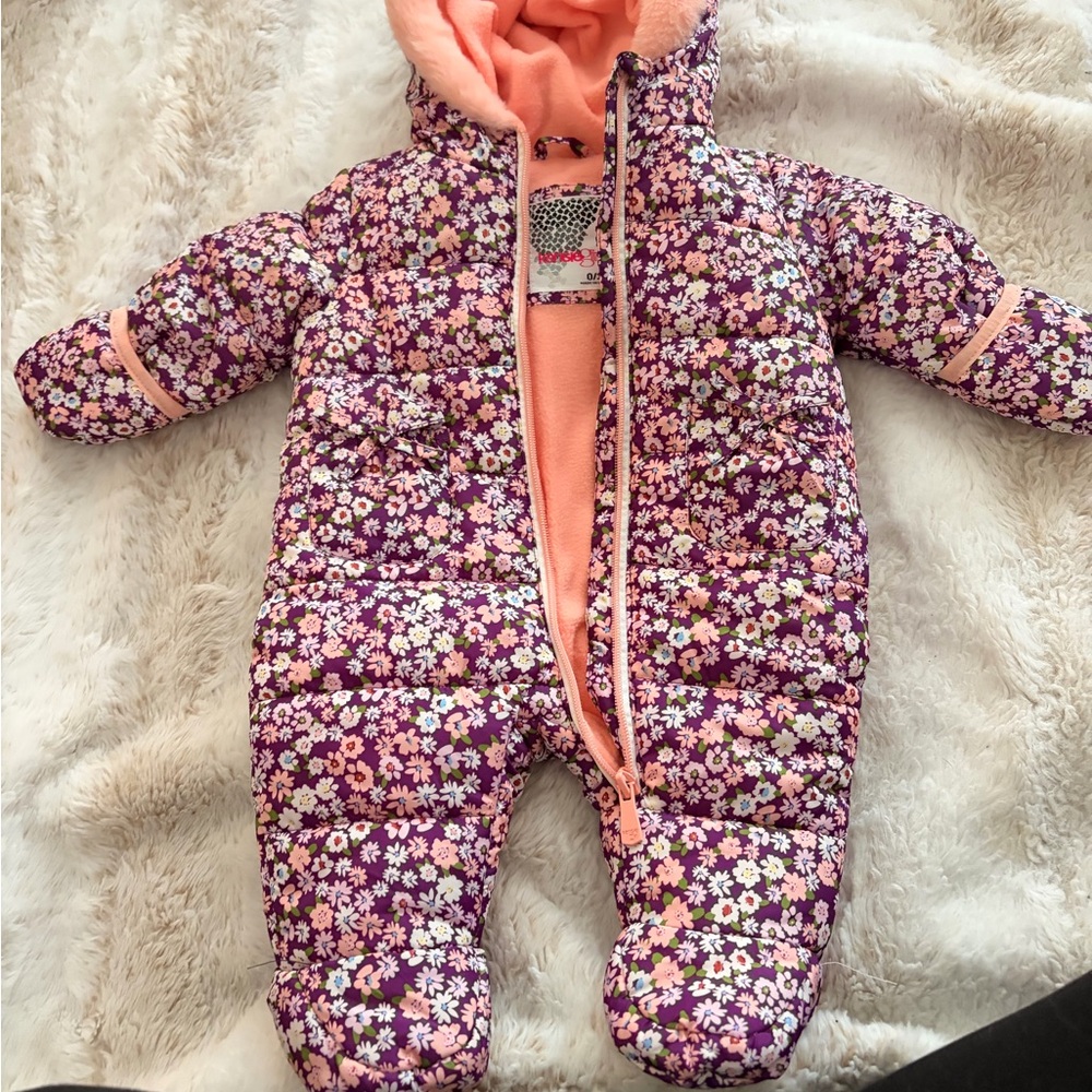 Kensie Girl Floral Footie in Purple and Peach Snow Suit 0-3m